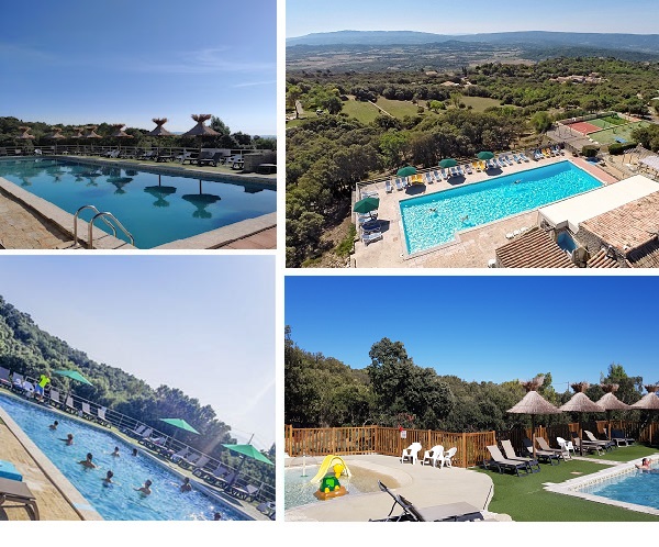 Luftaufnahme des Swimmingpools camping des sources